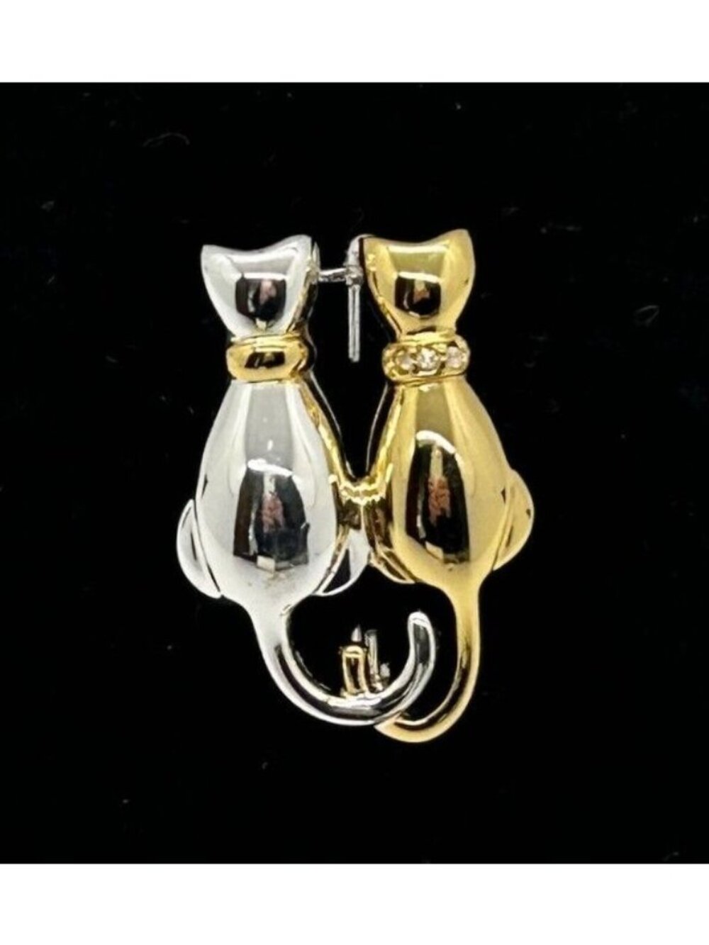 Anne Klein II Vintage Gold-tone & Silver-tone Cat Brooch Pin With Rhinestone Acc